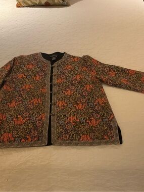 Floral Quilted Button-Front Jacket in Orange and Gray